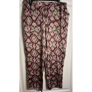 Zara Patterned Cropped Satin Pants Purple Green XXL Drawstring Waist